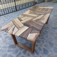 Tavolo da pranzo in legno geometrico fatto a mano 24x15" - tavolo moderno design mosaico rustico