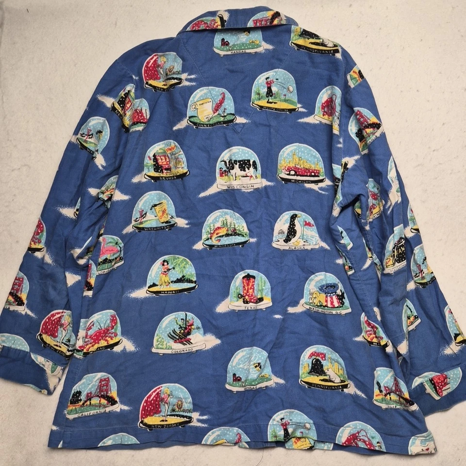 De Colección Nick Nora Conjunto de Pijama de Franela Suave Estados Unidos Globo de Nieve Azul Camisa Pantalones L Foto 3 de 4