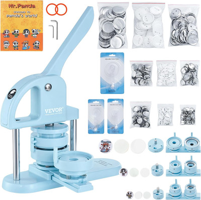 3-in-1 Button Maker Kit with 300 Parts & Panda Magic Book for Kids, Blue