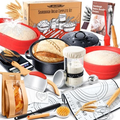 Sourdough Starter Kit for Beginners, 34 oz Jar with Scale 34 oz, Red