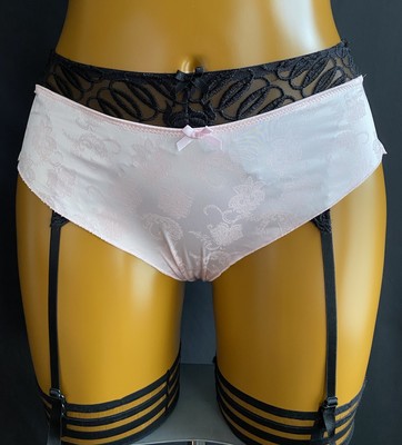 Tezenis Thong/Flapper Panties, Pink Fleur-de-lis Embossed Satin, UK S
