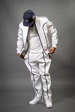 Men Jogging Tracksuit [White/Blue] Men Lambskin Leather Track Suit Sweat suit