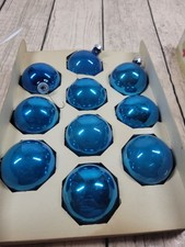 Vintage 10 Mercury Glass Kmart Made in USA BLUE Christmas Ornaments in Box