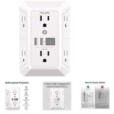 Outlet Surge Protector with USB Ports and Wall Mount, 6 Outlet Splitter with 4