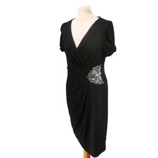 M&S Black Embellished Sequin Black Ruched Dress Size 12 Party Evening