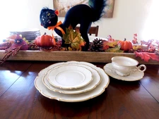 TWO Hutschenreuther Cream Color -Gold  Trim 5-Pc Place Settings Excellent