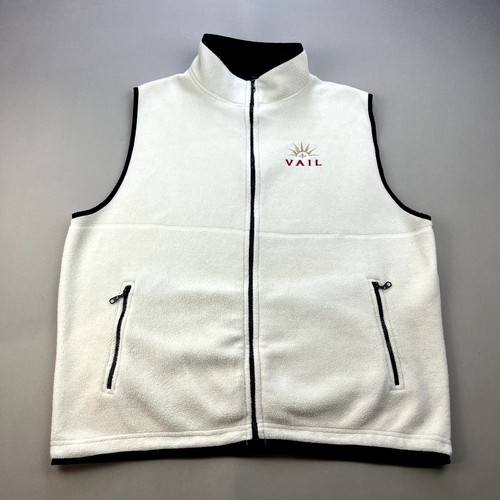 Vintage Vail Ski Resort Vest Jacket Adult XL Cream Fleece Full Zip Colorado 90s