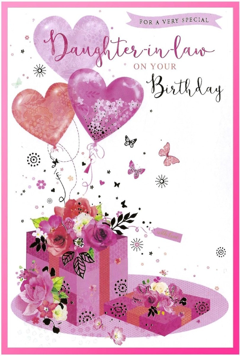 Daughter-in-Law Birthday Card. Balloons and Flowers. 19x13cm