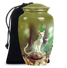 Sitting White Cat Large Memorial Urns For Human Ashes Adult Female 10 Inch 