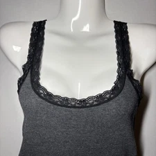 American Eagle Outfitters Gray Y2K Small Stretch Rib Long Fitted Cami Lace Trim