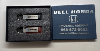 #ad Honda Black And Brown Leather Keychain Set Key Ring BELL HONDA NEW $50.99