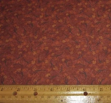 1 yard GOLD ORANGE and BLACK Floral on RUST 100% Cotton Fabric FALL HARVEST TIME