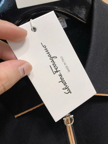 New Salvatore Ferragamo Men Cotton Polo Half Zip Logo Black - Picture 7 of 10