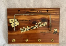 Mail and Key Holder Wood with 4 Hanging Hooks and Mail Holder Organizer Vintage