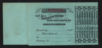 Act of 1879 Tobacco Tax Paid TF162 40lbs, Complete Remainder