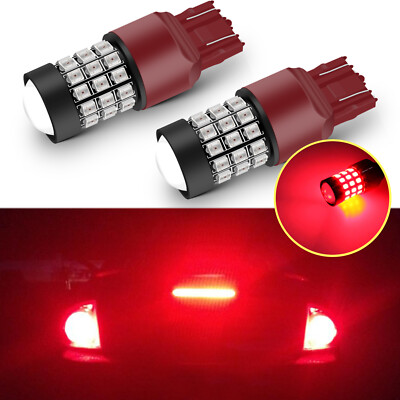 Strobe Flash LED W21/5W Red Two Bulbs Light Brake Stop Tail Parking Replace Fit
