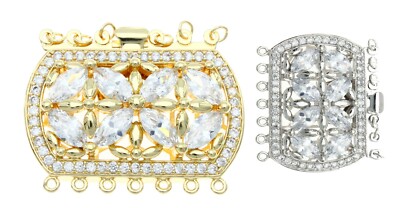 New Box Clasps Rectangle Cubic Zirconia Cadmium Nickel, Lead Free Multi 7 Strand