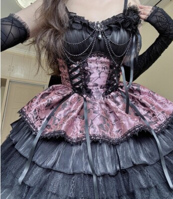 women's Gothic Lolita ruffled jsk bow suspender dress Japanese