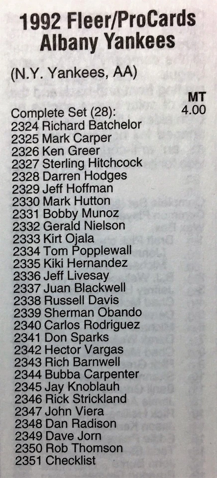 1992 Fleer Pro Cards ALBANY Yankees Minor League Complete UNOPEN Set K11017221 - Image 2 of 4