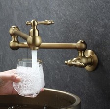 Antique Brushed Pot Filler Faucet Wall Mount 2 Handles Fold Kitchen Faucet Brass