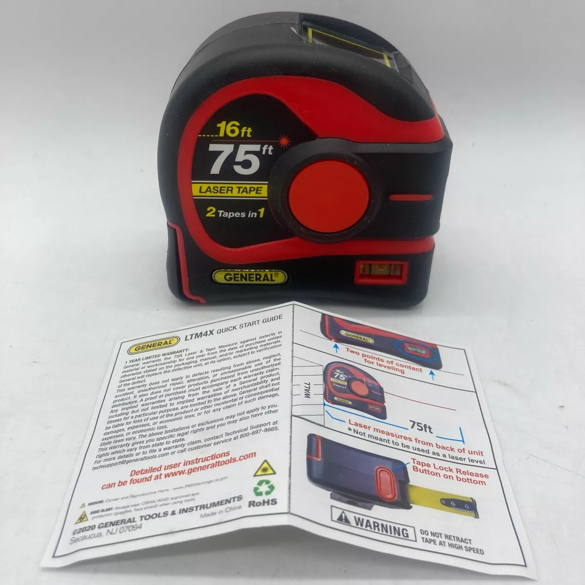 NEW in box General Tools 2 Tapes In 1 75 Ft Laser 16 Ft Tape Measure LTM4X