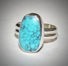 Handmade Sterling Silver and Kingman Arizona Turquoise Stone Ring .925 Size 7.25
