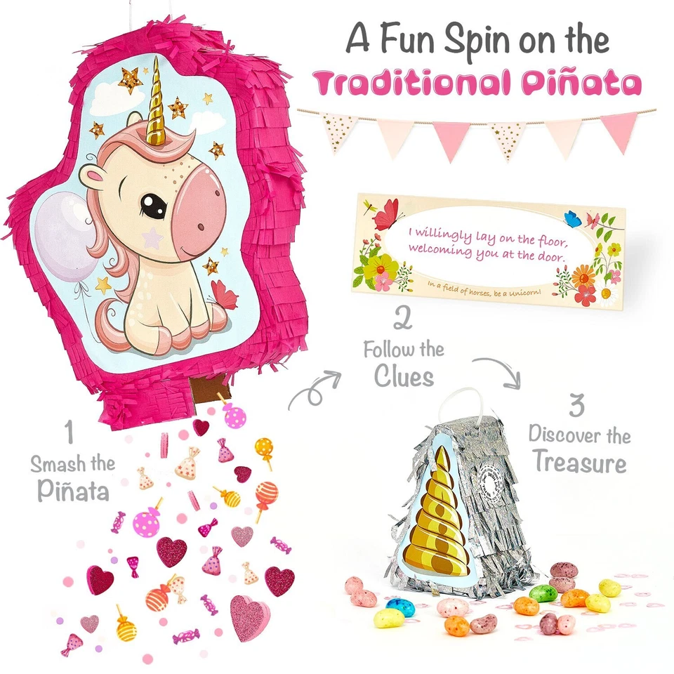 Unicorn Pinata Birthday Party For Girls With Stick Blindfold & Mini Piñata Set - Image 2 of 4