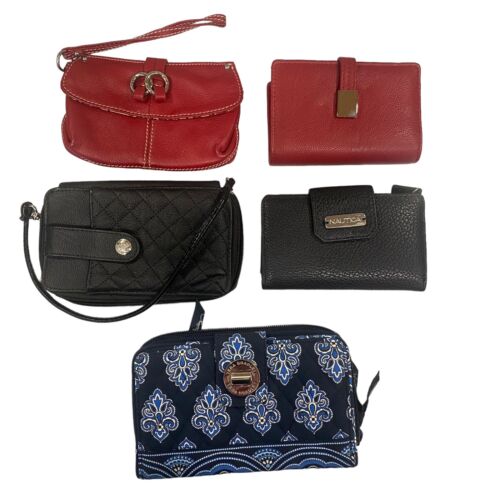 Lot 5 Women's Mixed Wristlets Wallets NAUTICA VERA BRADLEY CELSIUS SAFE KEEPER - Picture 1 of 8