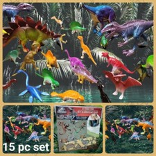 15 pc Dinosaur Figures Toy Set  Bonus 3D Sticker Set w/ 3 Background Scenes