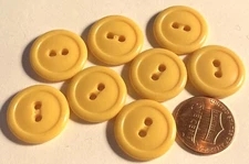 Set of 8 Vintage NOS Glossy Yellow Plastic 2-hole Buttons 3/4" 19mm 14831