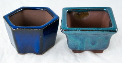 2 Mix Mini Mame Shohin Bonsai Pot, Cactus & Succulent Planter, Accent Plant Vase