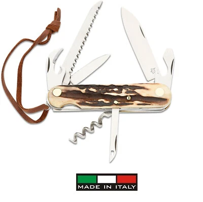 Fox 226/7 Sce Couteau Usages Multiples Manche Cerf + Fourreau Cuir (en Italie - Photo 1/4