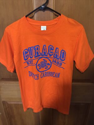 Vintage Arli Curaçao Dutch Caribbean Sea Turtle Orange Blue T Shirt Small