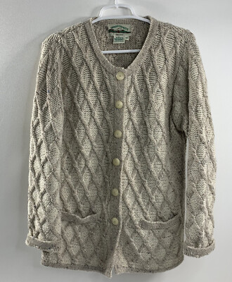 Aran Crafts Cardigan Sweater XXS Beige Merino Wool Cable Knit Irish Fisherman