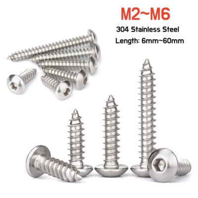 M2 M2.5 M3 M4 M5 M6 Hex Socket Button Head Self Tapping Wood Screws A2 Stainless