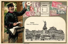 PC STAMPS, PARIS, PLACE DE LA RÉPUBLIQUE, Vintage EMBOSSED Postcard (b47920)