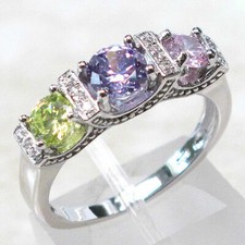 PRETTY MULTI COLOR GEMSTONE 925 STERLING SILVER RING SIZE 5-10