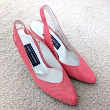 Rare Vintage Stuart Weitzman Slingback Heel Red Polka Dot Leather Sole Retro