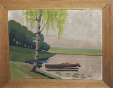 Antique wc painting impressionist landscape signed