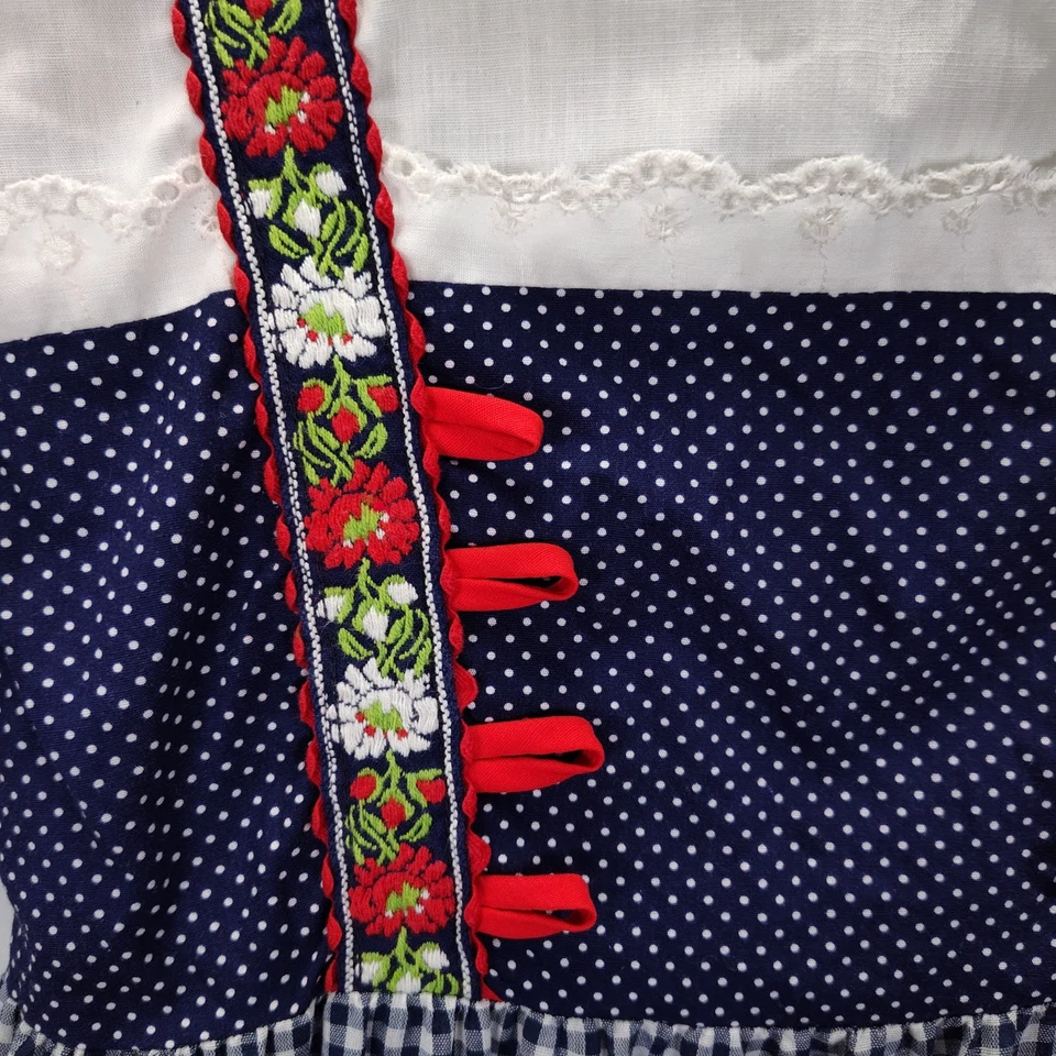 Maxi Vestido Pradera Vintage Años 70 Niñas Talla L Azul Guinga Borde de Ojales en Niveles Foto 4 de 4