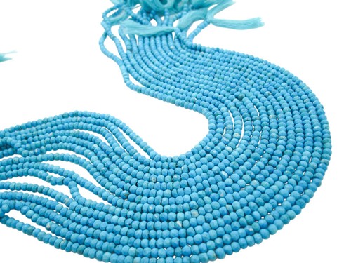blue turquoise beads, faceted rondelles, turquoise rondelles