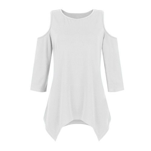 Plus Size Women 3/4 Sleeve Blouse Tunic Long Cold Shoulder Tops Casual T Shirts - Picture 6 of 40