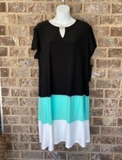 Tiana B Dress Womens Size 18 Color Block Black Mint Made in USA Knee Length NWT