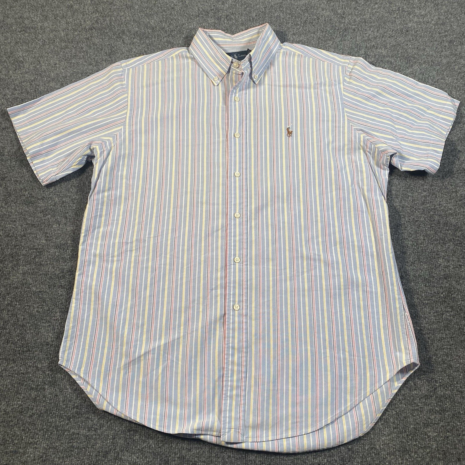 Camicia Ralph Lauren da uomo a righe a maniche corte con bottoni carne pony preppy brillante