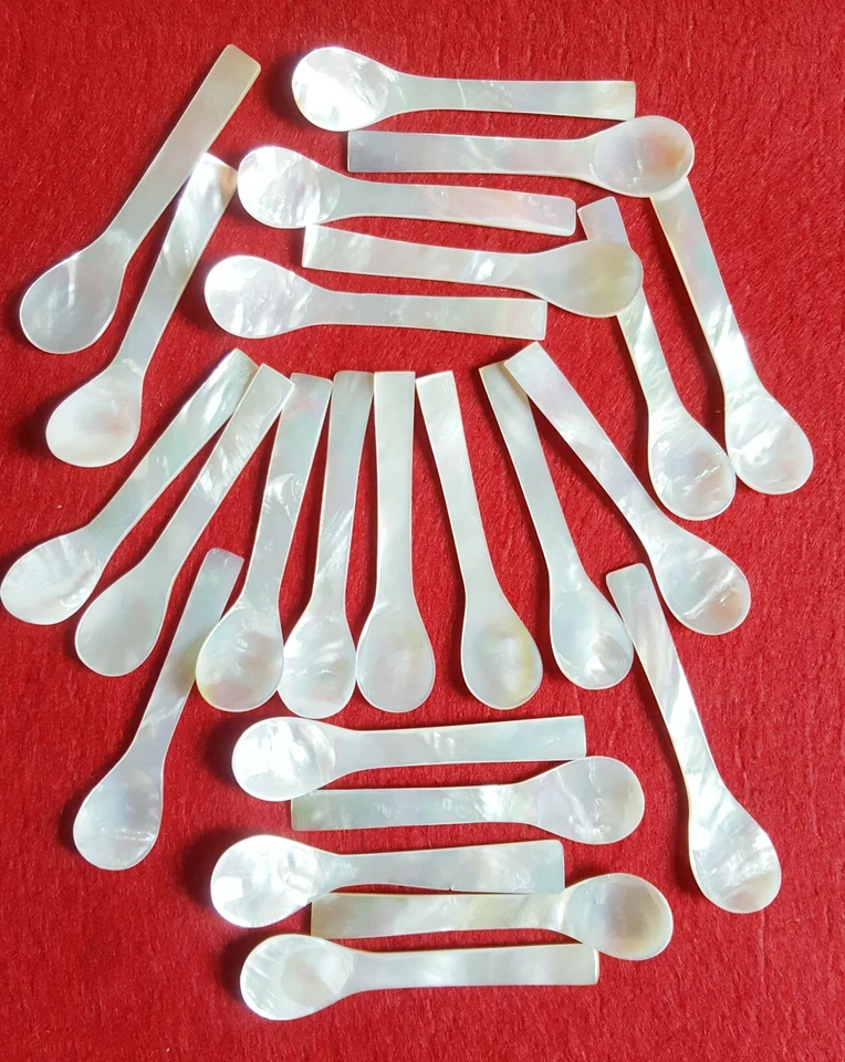 Juego 12 Mini Cuchara Madreperla Caviar Huevo Blanco Servir Cena Fiesta Año Nuevo Foto 2 de 4