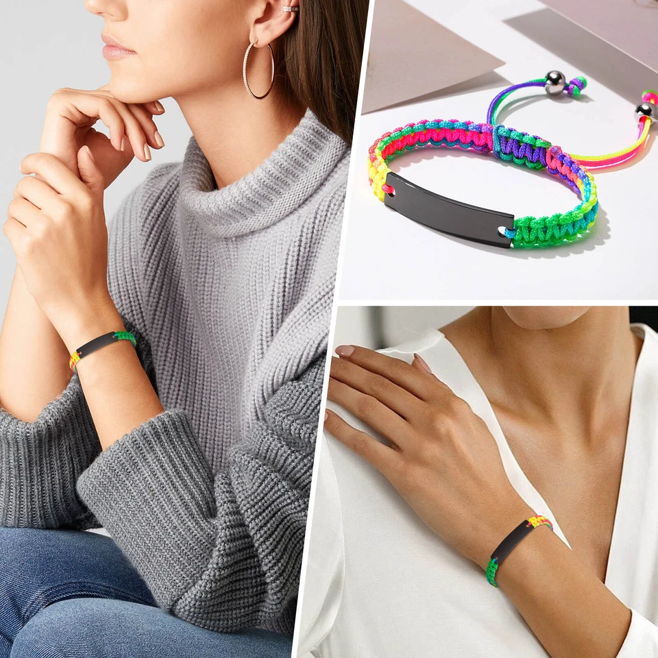 VNOX Custom Engraving Handmade Braided Rope Adjustable Medical Alert ID Bracelet - Image 2 of 4