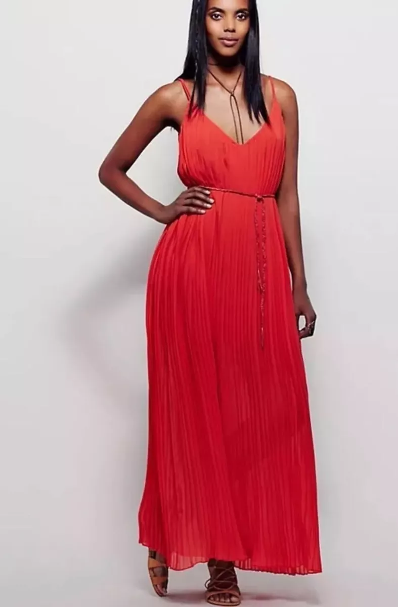 NEW Free People Grecian Pleated Pleasures Long Maxi Dress Gown in Red  Z211-4 | eBay