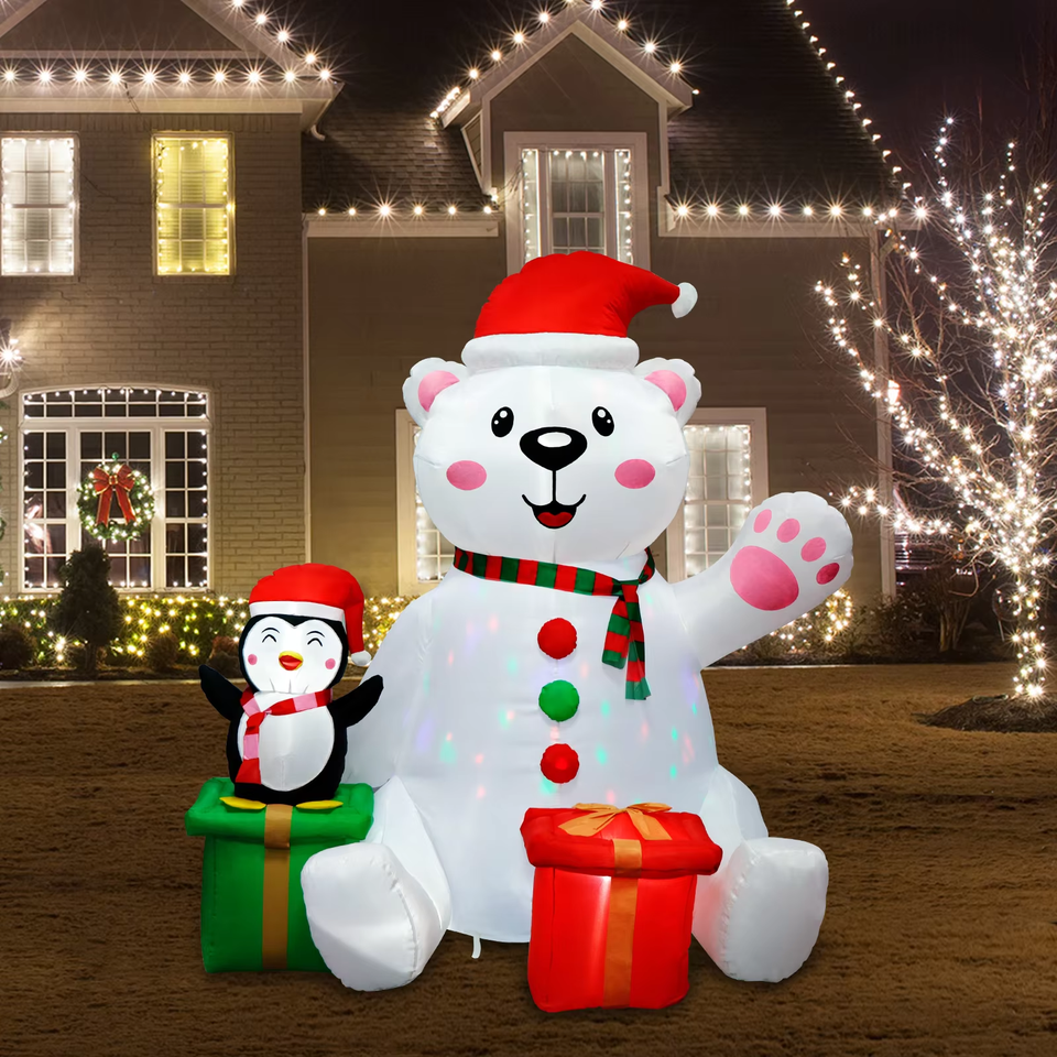 6FT Inflatable Christmas Polar Bear & Penguin with LED Lights for