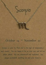 NEW WOMAN'S GOLD ZODIAC SIGN SCORPIO MAKE A WISH PENDANT NECKLACE WITH CARD