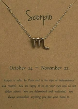NEW WOMAN'S GOLD ZODIAC SIGN SCORPIO MAKE A WISH PENDANT NECKLACE WITH CARD